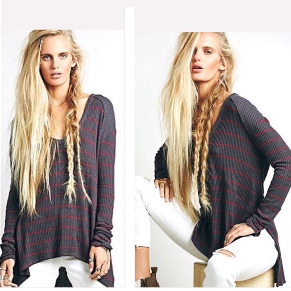 FREE PEOPLE / Striped Drippy Thermal tunic top - Picture 1 of 6